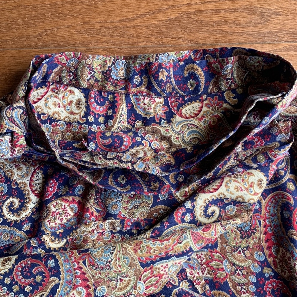 Vintage Wrap Skirt Paisley Print Tan 70s 80s Navy Tan Size Medium - Picture 7 of 9